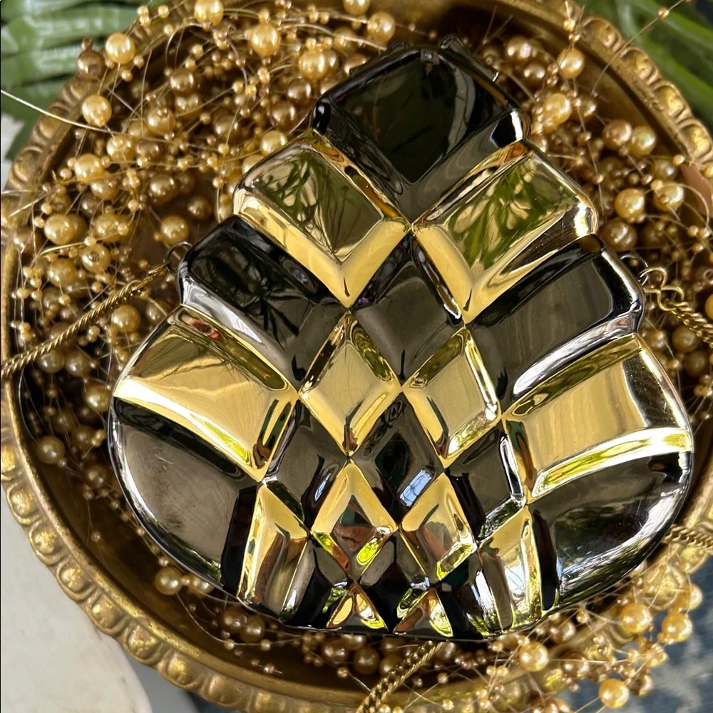 Vintage Art Deco Gold and Black Geometric Lucite Metal Clutch